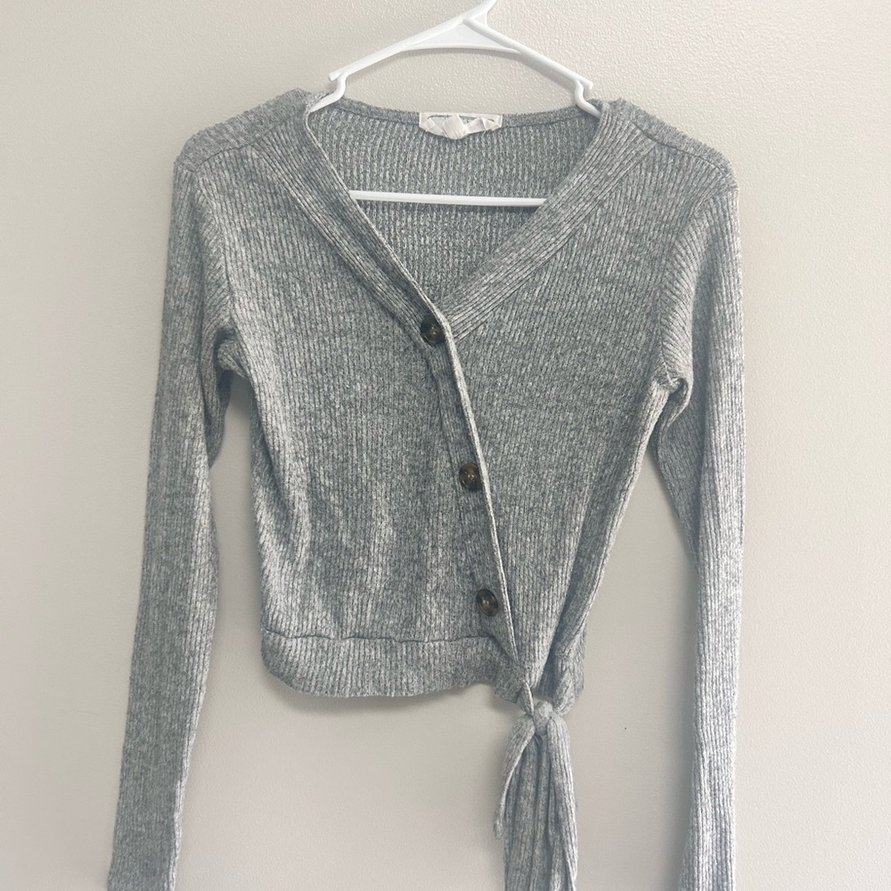 Gray Ribbed Knit Sweater